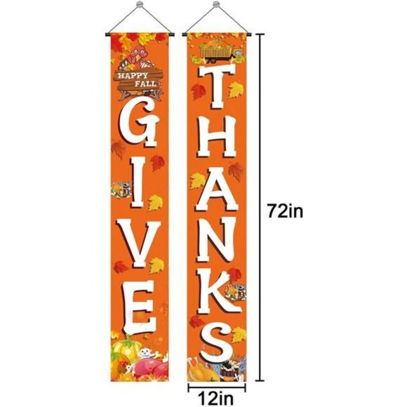 GIVE THANKS Hanging Banner Autumn Pumpkin Maple Leaf Fall Harvest 72"x12" - Picture 2 of 6